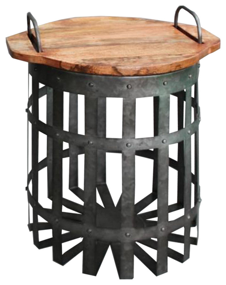 Industrial Grid End Table With Lid Handles Set of 2 Galvanized Gray Brown