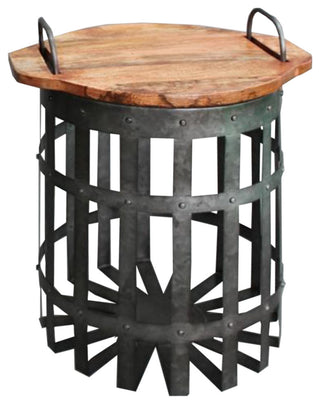 Industrial Grid End Table With Lid Handles Set of 2 Galvanized Gray Brown