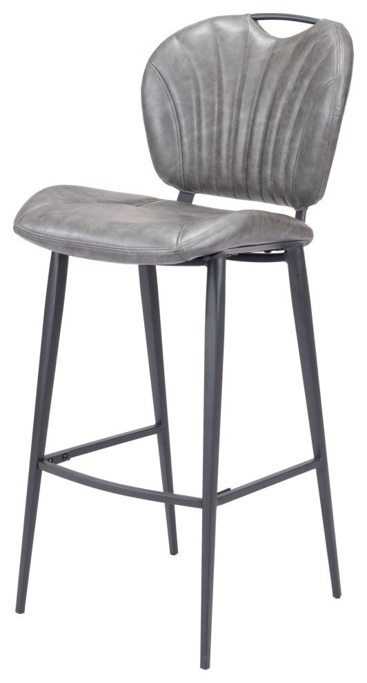 Bar Stool Chair Barstool, Faux Vinyl Leather, Steel, Vintage Gray, Black