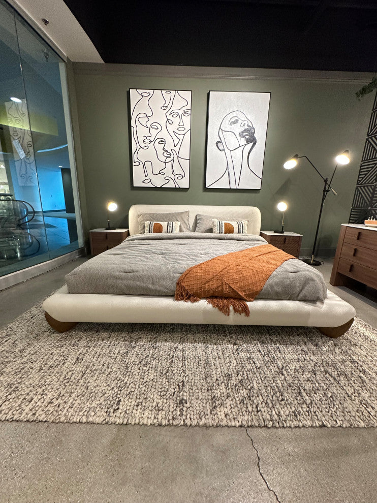 Modrest Fleury Cream Fabric and Walnut Bed, Eastern King