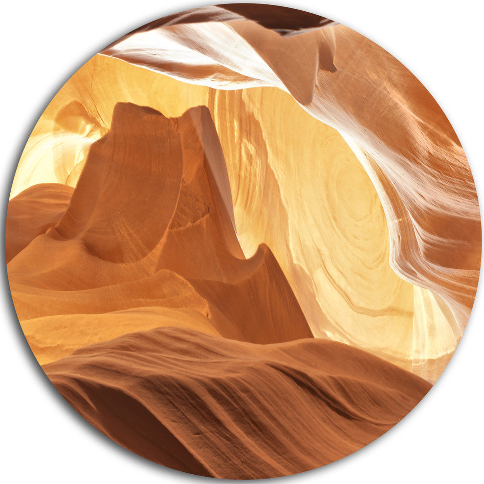 Antelope Canyon With Light Rays, Landscape Photo Disc Metal Art, 38"