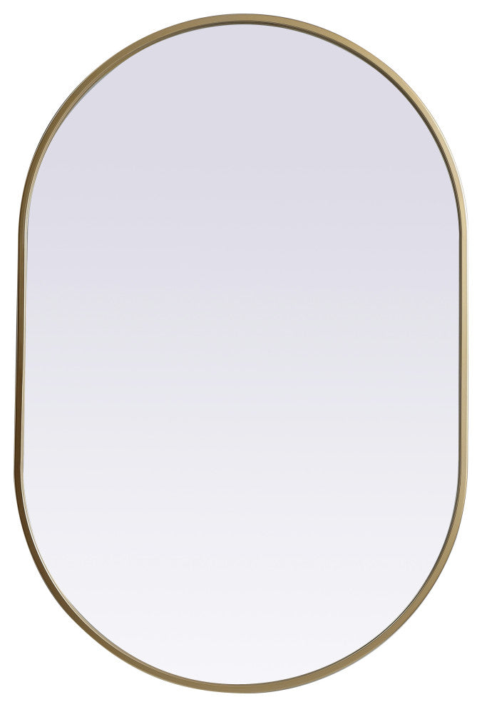 Metal Frame Oval Mirror 24X36 Inch, Brass