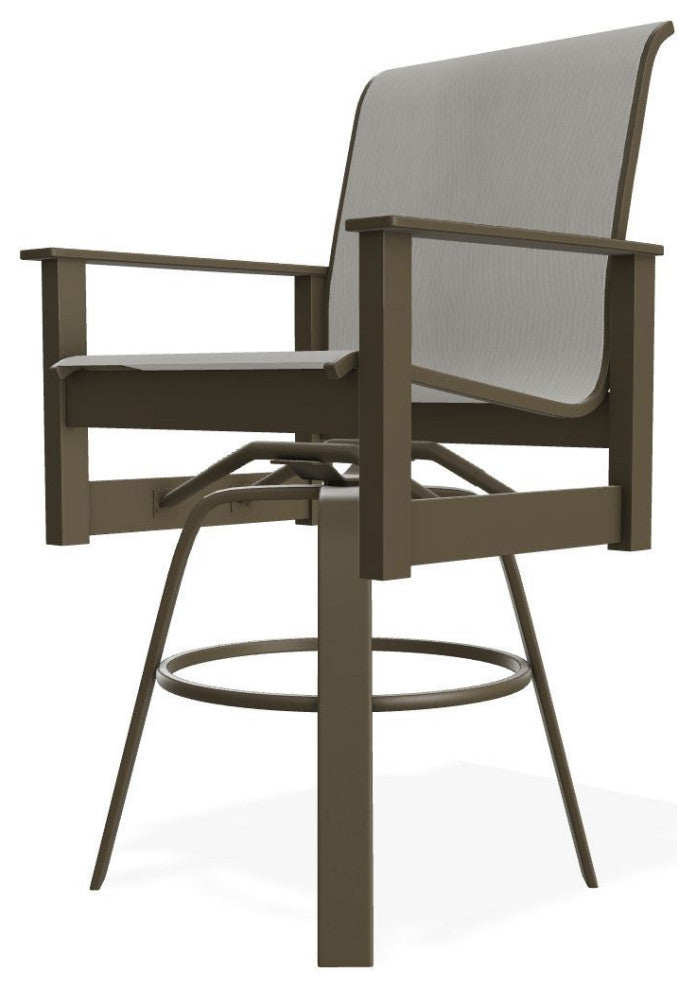 Leeward Sling Bar Height Outdoor Swivel Armchair, Augustine Oyster/Beachwood