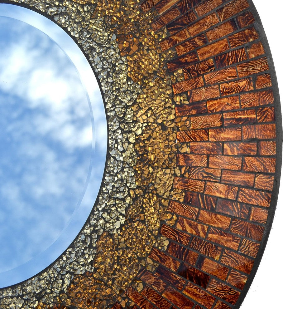 Baltic Amber Mosaic Decorative Handmade Beveled Round Mirror