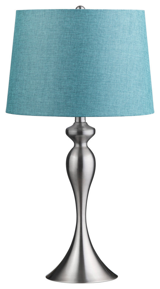25.5"H Silver Steel Table Lamp Set with Blue Linen Shade