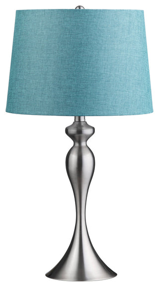 25.5"H Silver Steel Table Lamp Set with Blue Linen Shade