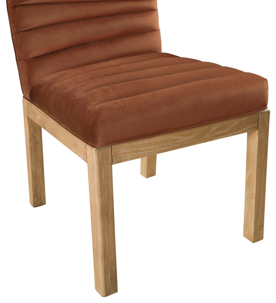 Evelyn Upholstered Dining Chair, Cognac, Velvet, Natural Finish