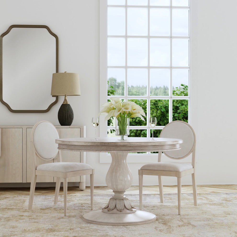 Evie 48" Round Pedestal Dining Table, Driftwood
