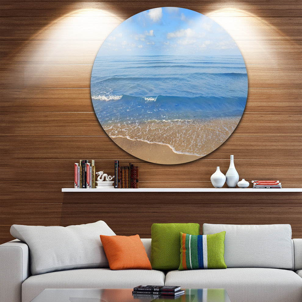 Expansive Tropical Blue Beach, Seashore Round Metal Wall Art, 11"