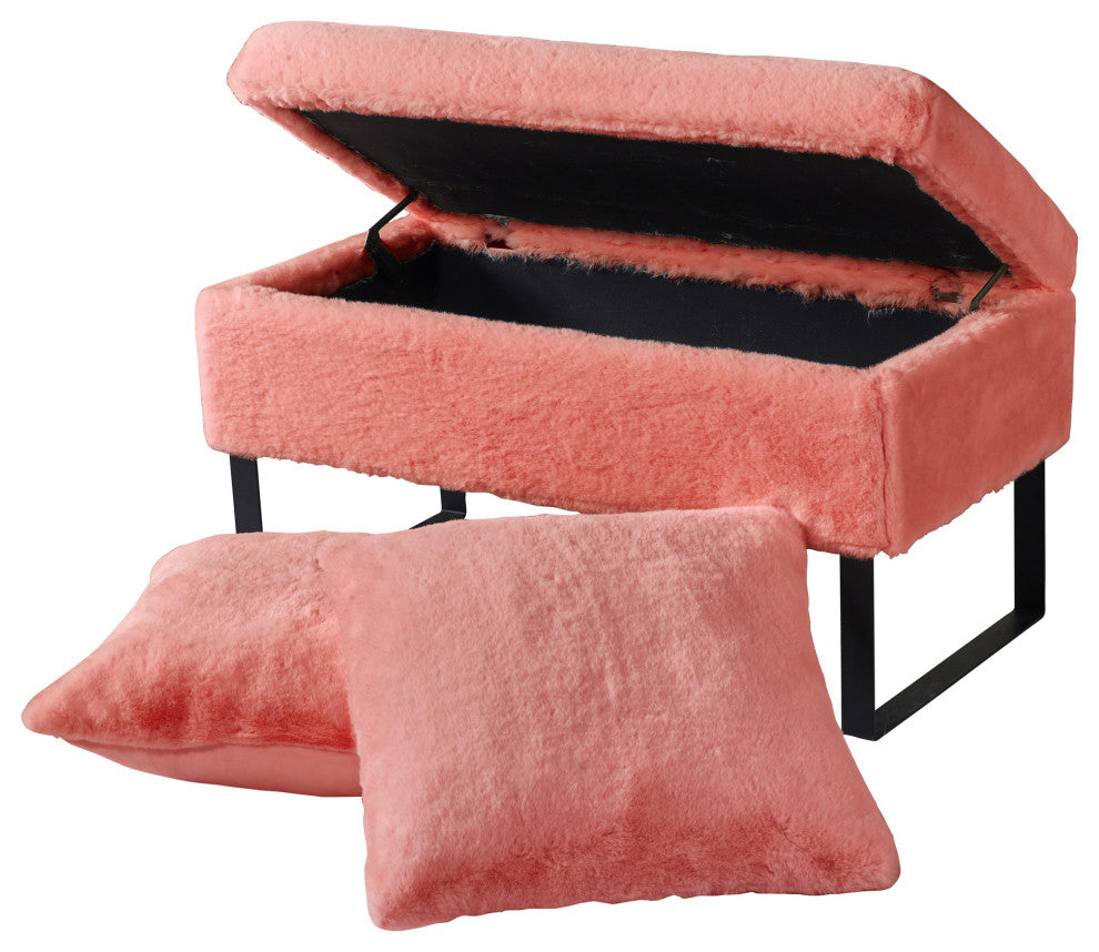 Heavy Faux Fur Storage Coral Spice Ottoman 18" x 36" x 10"