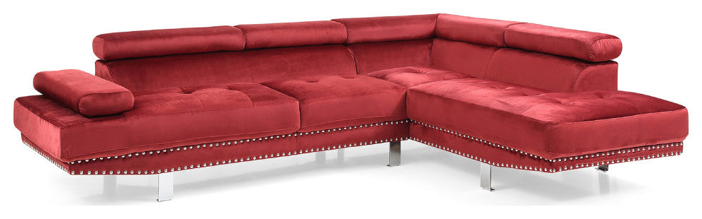 Derek 109" W 2 Piece Velvet L Shape Sectional Sofa, Cherry