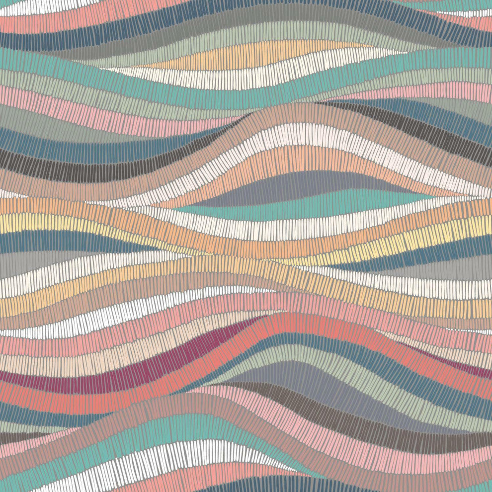 Pink & Teal Mosaic Waves Peel & Stick Wallpaper