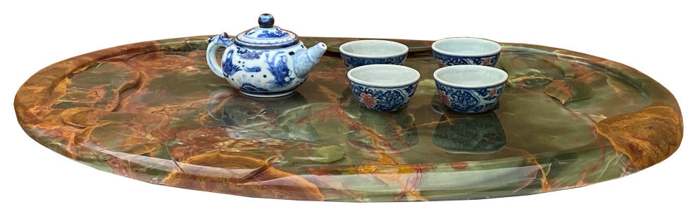 Chinese Natural Green Stone Craved Lotus Theme Tea Basin Tray Hws2284