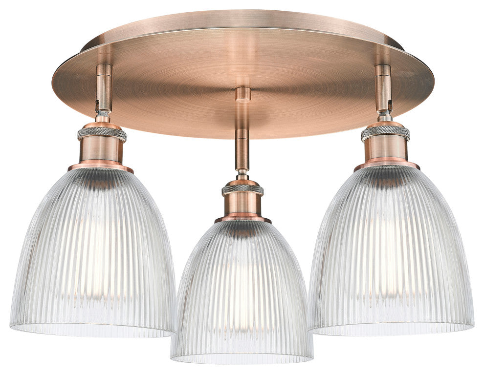 Castile-3 Light 18" Flush Mount-Antique Copper, Clear Glass Shade