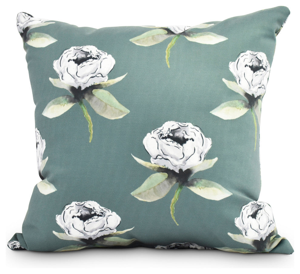 Floral Bunch Green Floral Print Decorative Outdoor Throw Pillow, 20"