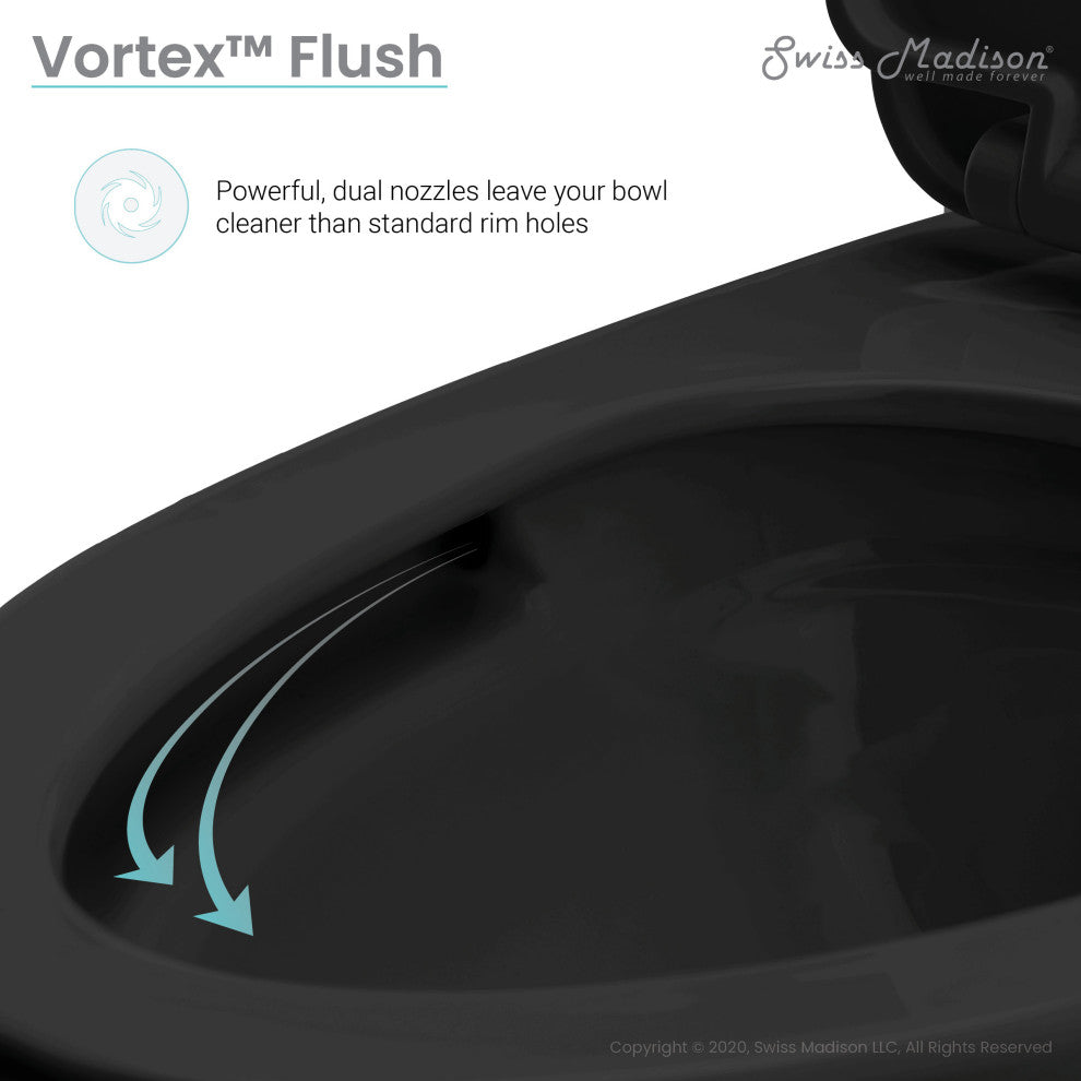 St. Tropez Elongated Toilet, Dual Vortex Flush, Matte Black