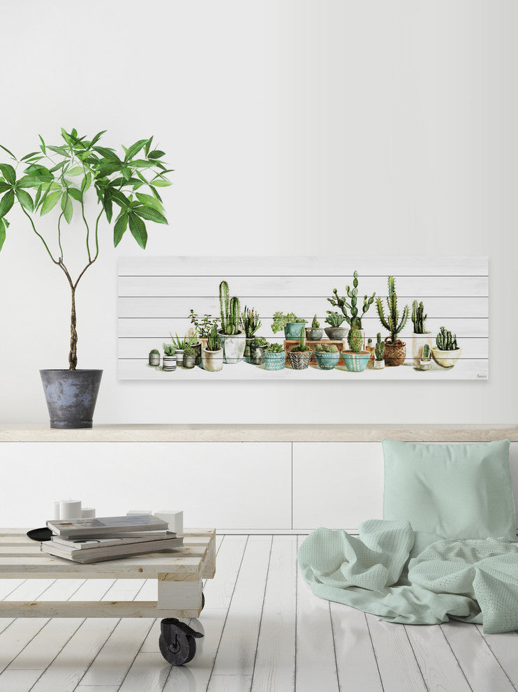 "Cactus Club" Painting Print on White Wood, 60"x20"