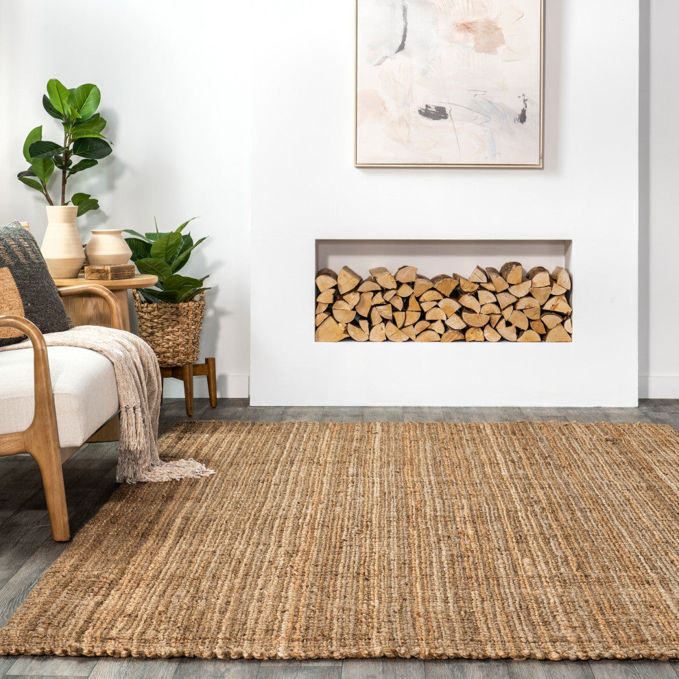 Nuloom Handwoven Jute and Sisal Ashli Solid Striped Area Rug, Natural