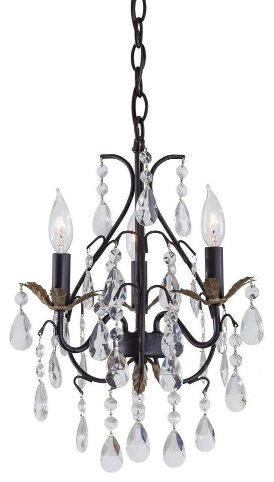 Minka-Lavery 3122-301 3 Light Mini Chandelier Castlewood Walnutt W/ Silver