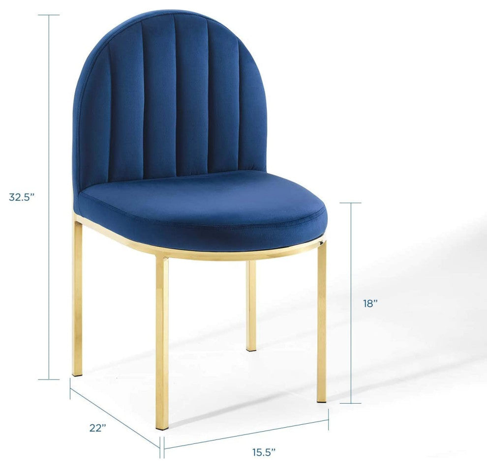 Dining Chair, Gold Stainless Steel Legs With Clamshell Velvet Seat, Navy