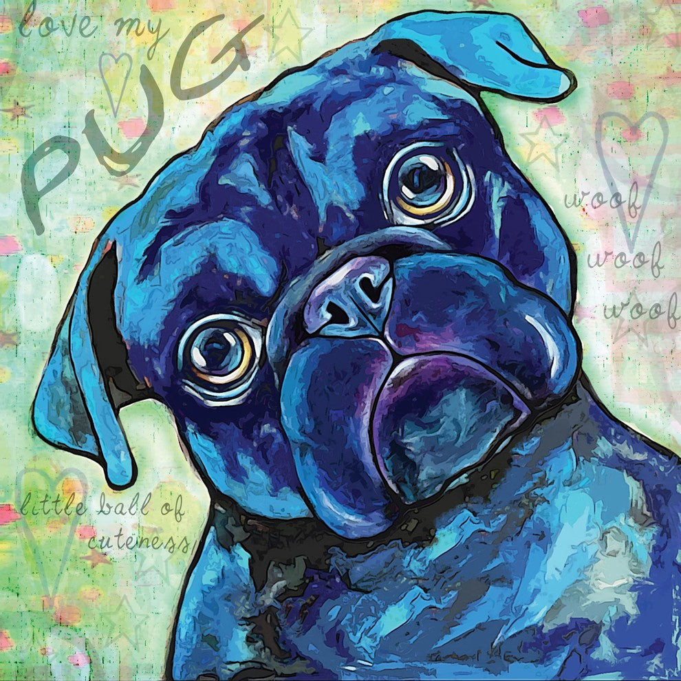 "Black Pug" Painting Print on Wrapped Canvas