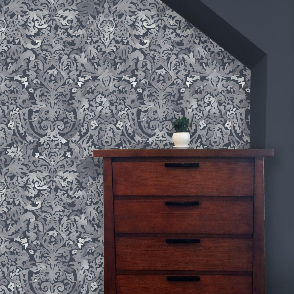 Antique Damask Wallcovering, Blue, Roll, Peel and Stick