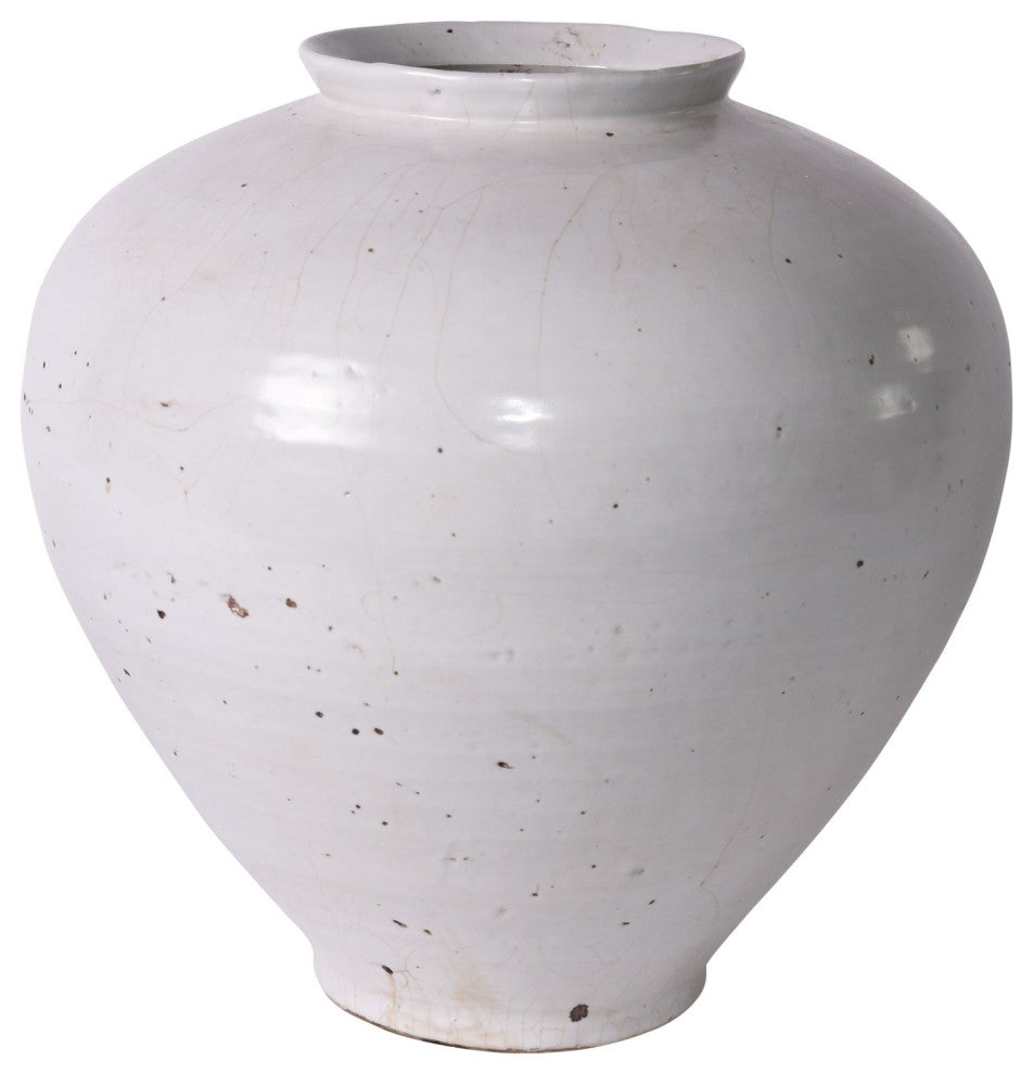 Large White Crackle Cone Shaped Jar