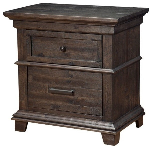 Acacia Wood Nightstand with 2 Drawer  Brown