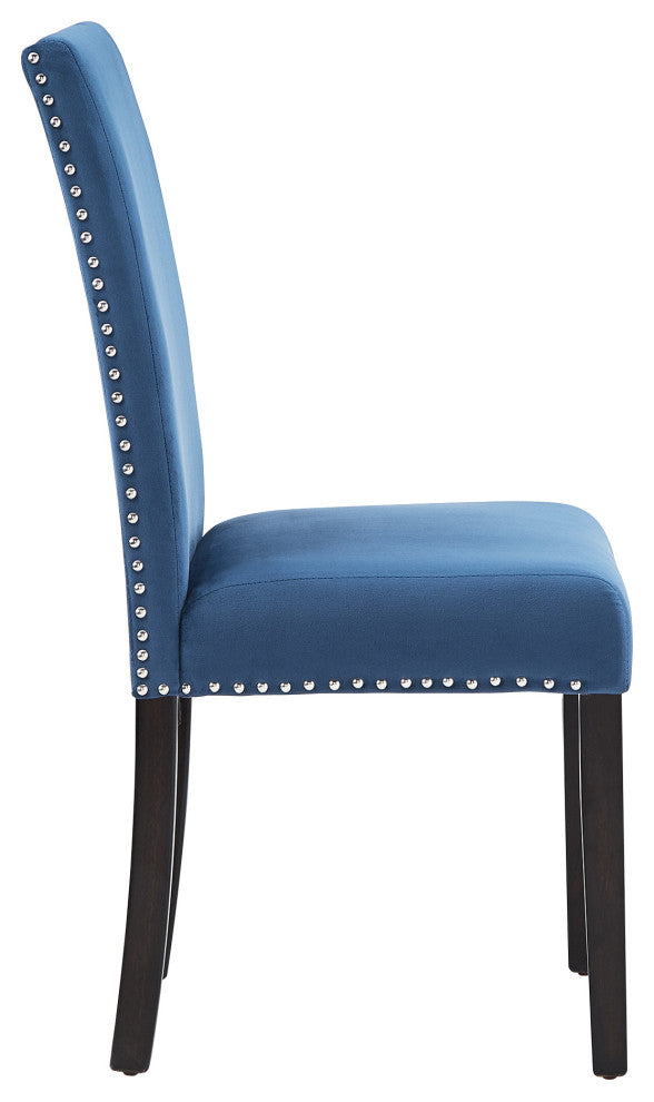Balmforth Nailhead Velvet Upholstered Side Dining Chairs (Set of 2), Blue