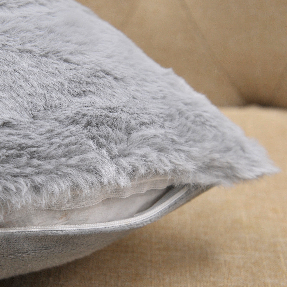 Solid Light Faux Fur Pillow Shell, Set of 2, Vapor Gray