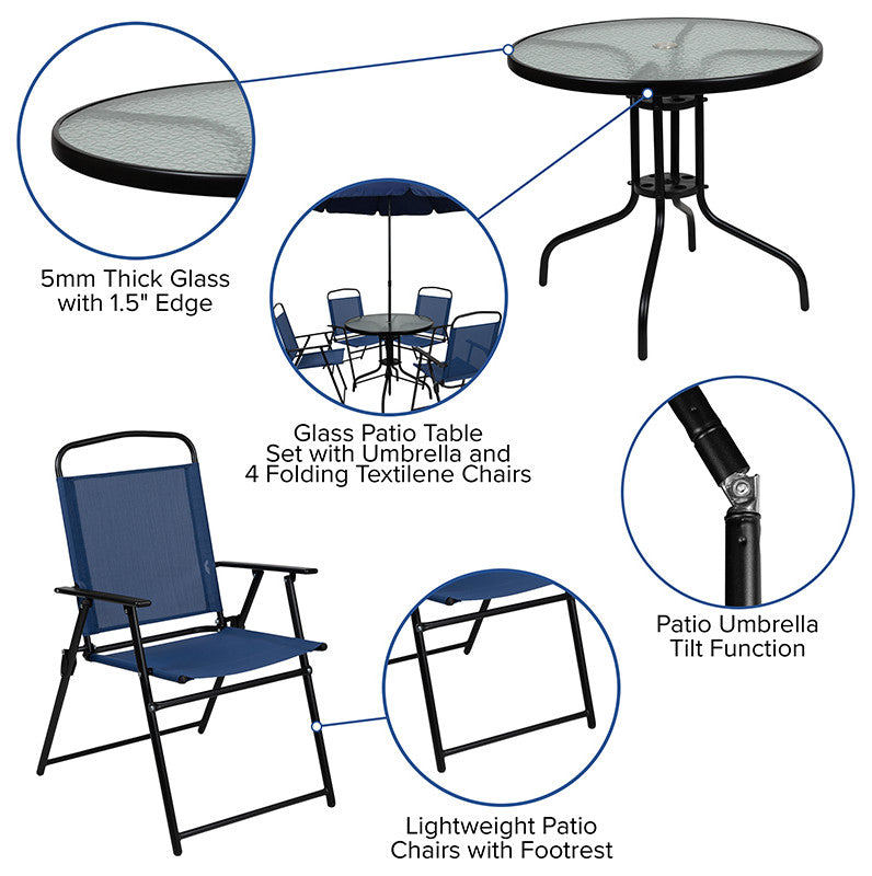 6PC Navy Patio Set & Umbrella