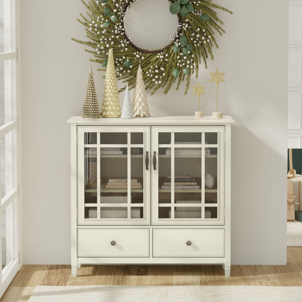Connaught Solid Wood Tall Storage Cabinet, Antique White