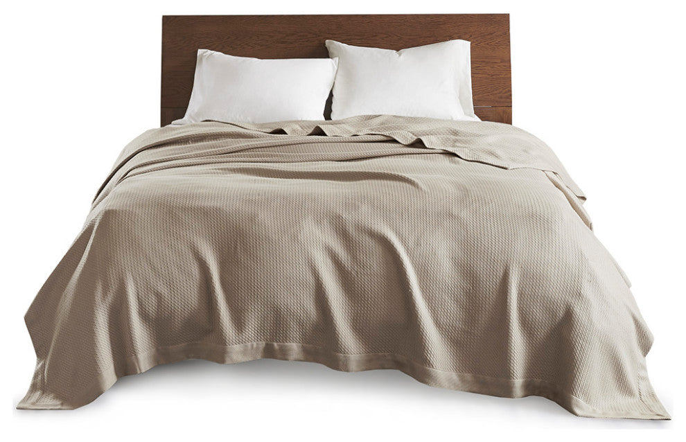 Madison Park Egyptian Cotton All-Season Woven Bedding Blanket, Khaki