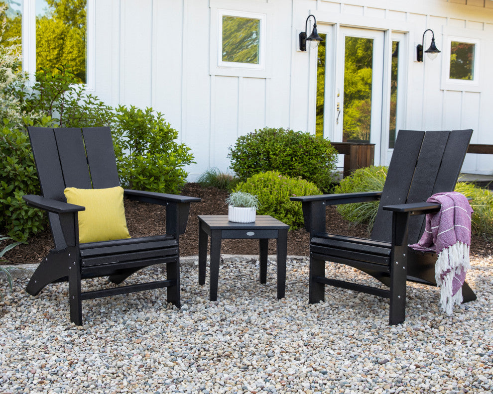 POLYWOOD Modern 3-Piece Curveback Adirondack Set, Mahogany