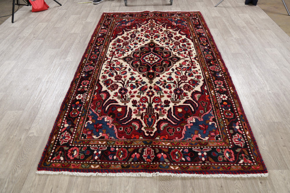 Hand-Knotted Oriental Carpet Traditional Persian Area Rug, Beige, 8'6"x5'0