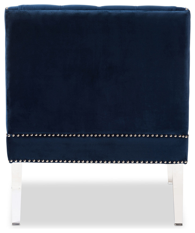 Jeana Contemporary Navy Velvet Fabric Lounge Chair With Acrylic Legs