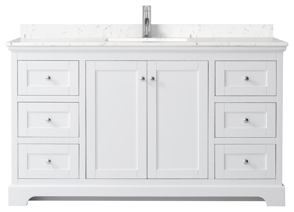 Avery 60, Single Vanity, White, Light-Vein Carrara Marble Top, Square Sink