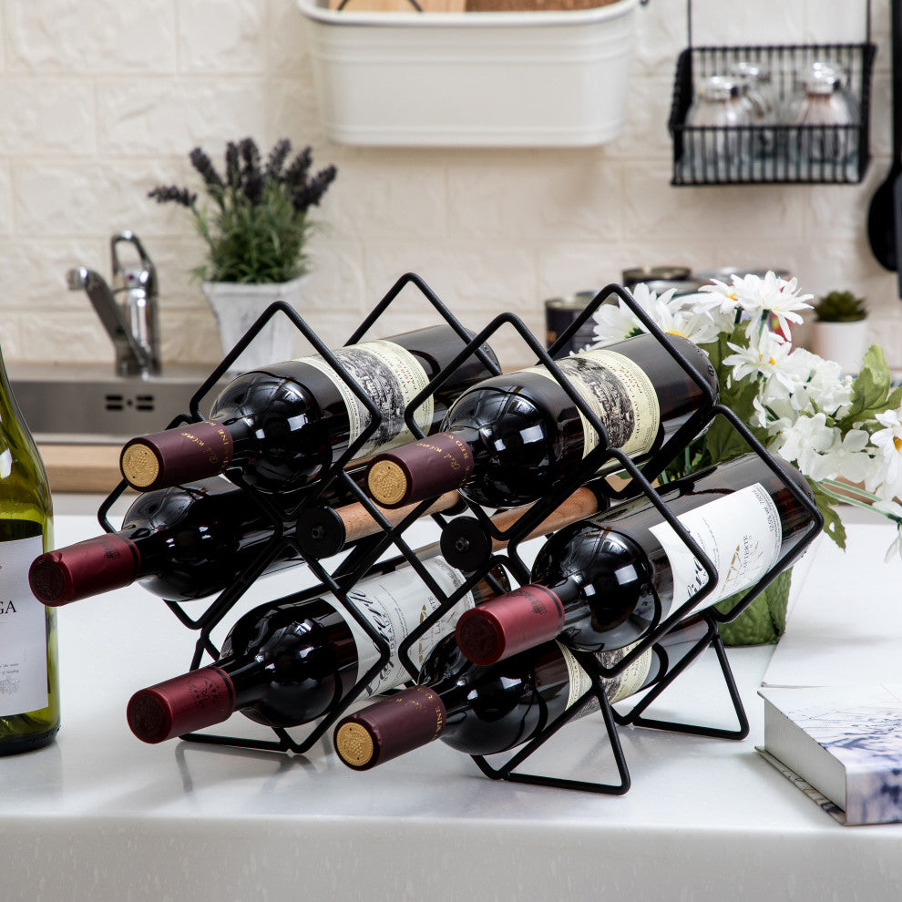 Home Zone Living Wine Rack for Countertop, Holds up to 6-Bottles, Black
