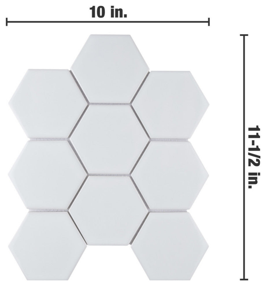 Metro Super 4" Hex Glossy White Porcelain Floor and Wall Tile