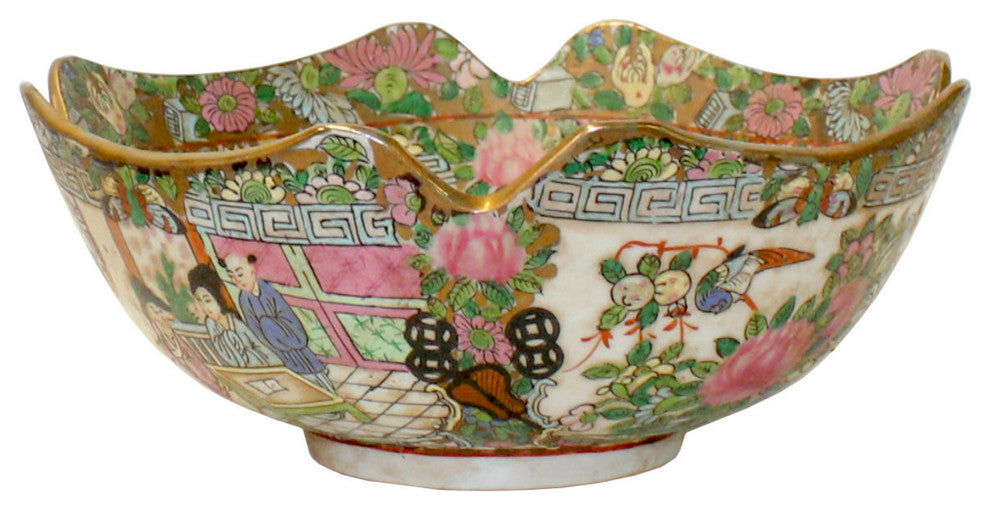 Chinese Oriental Porcelain People Scenery Bowl Container Decor Hws787