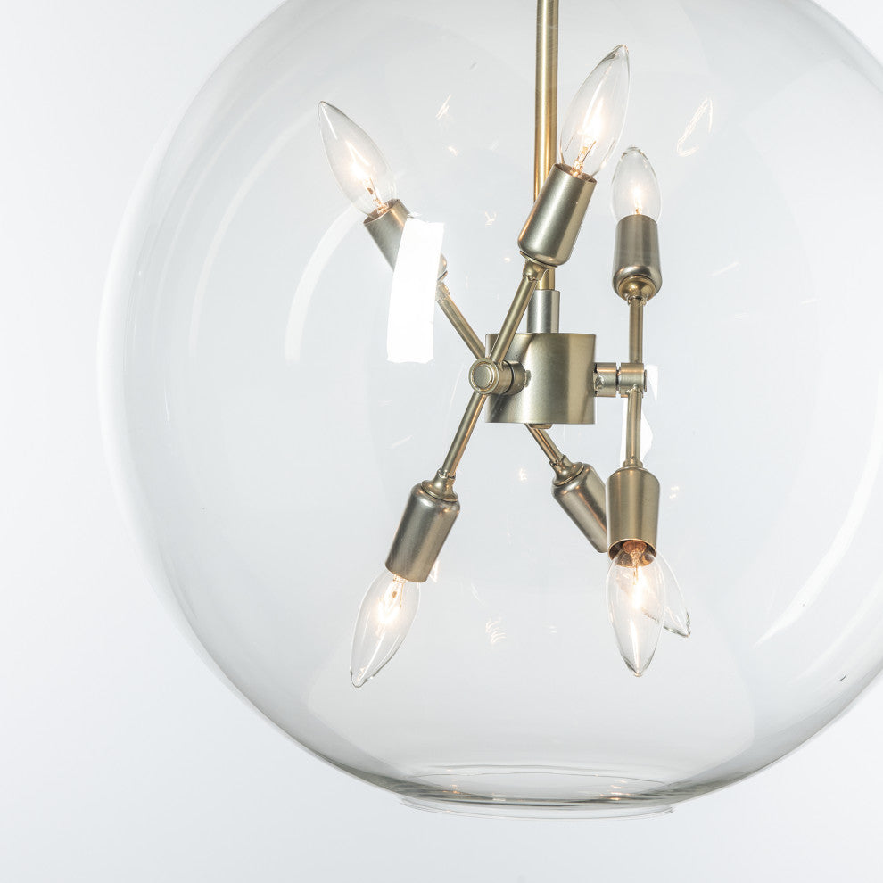 Sfera 6-Light Pendant, Modern Brass Finish, Clear Glass