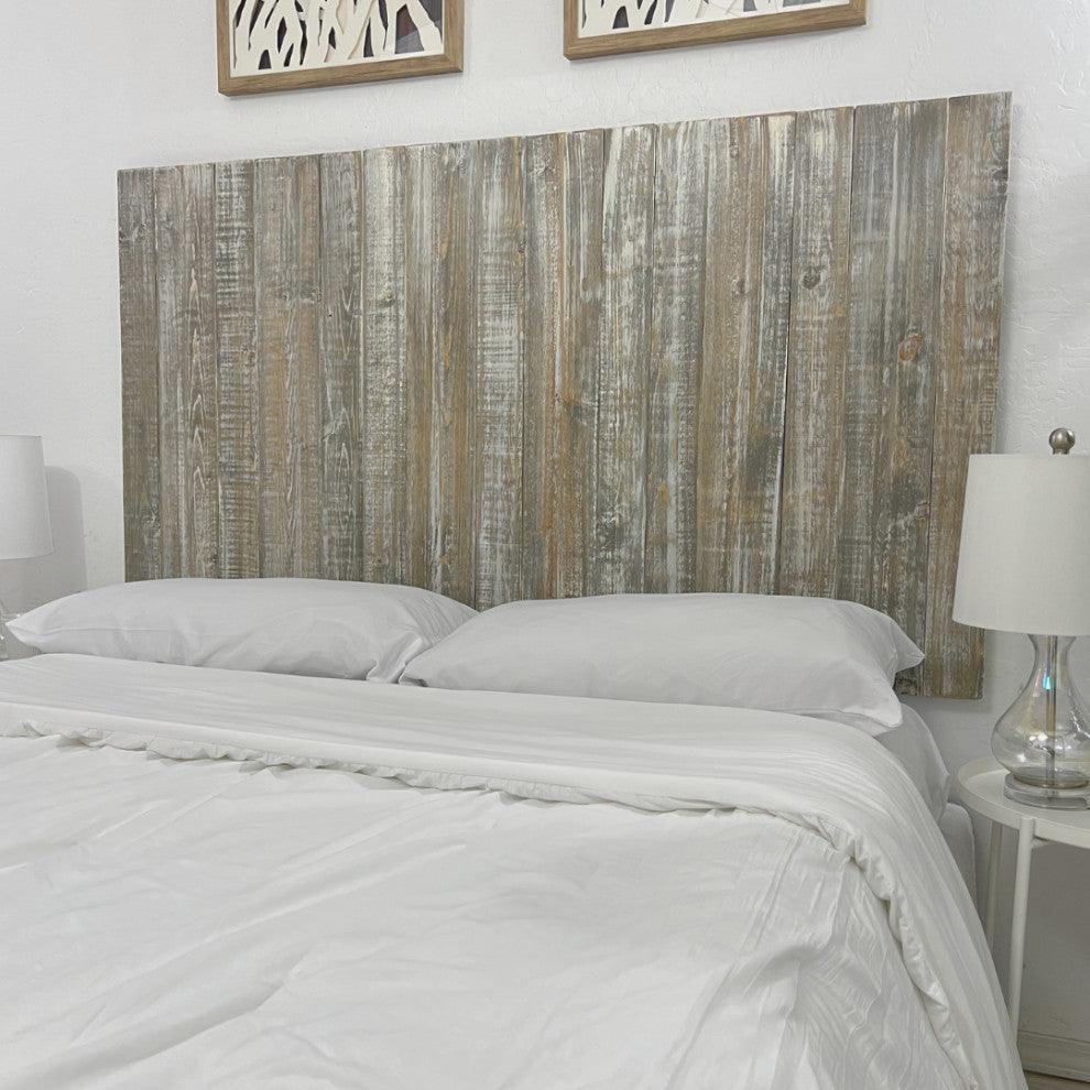 Solid Wood Headboard with Smooth Natural Wood Grain, Wall Mounted, Farmhouse, Graywash, King
