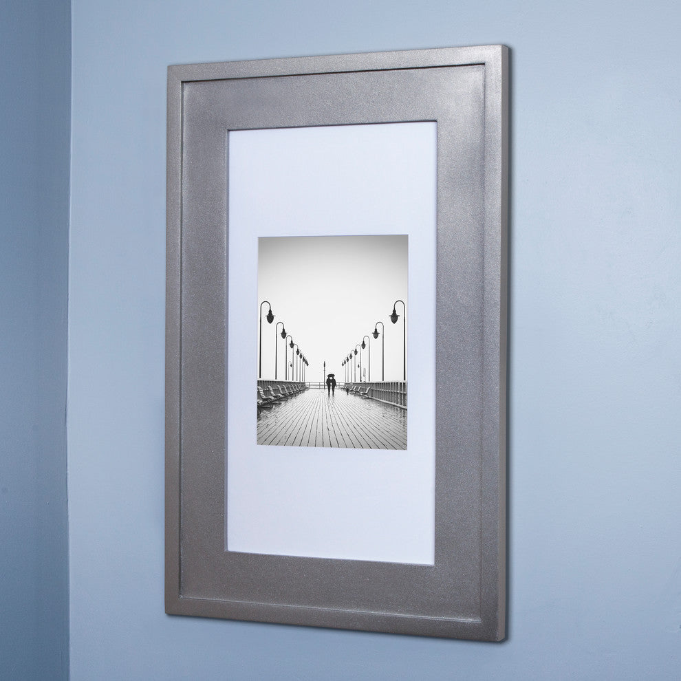 Concealed Picture Frame Medicine Cabinet, Silver, 14"x24"