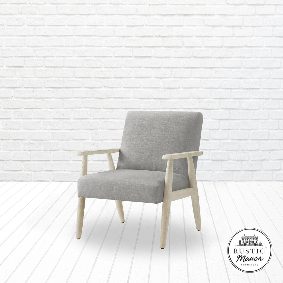 Rustic Manor Gian Armchair Upholstered, Gray and Cream Linen