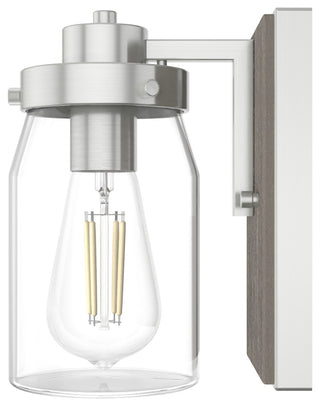 Devon Park Brushed Nickel and Grey Wood With Clear Glass 1 Light Sconce Wall