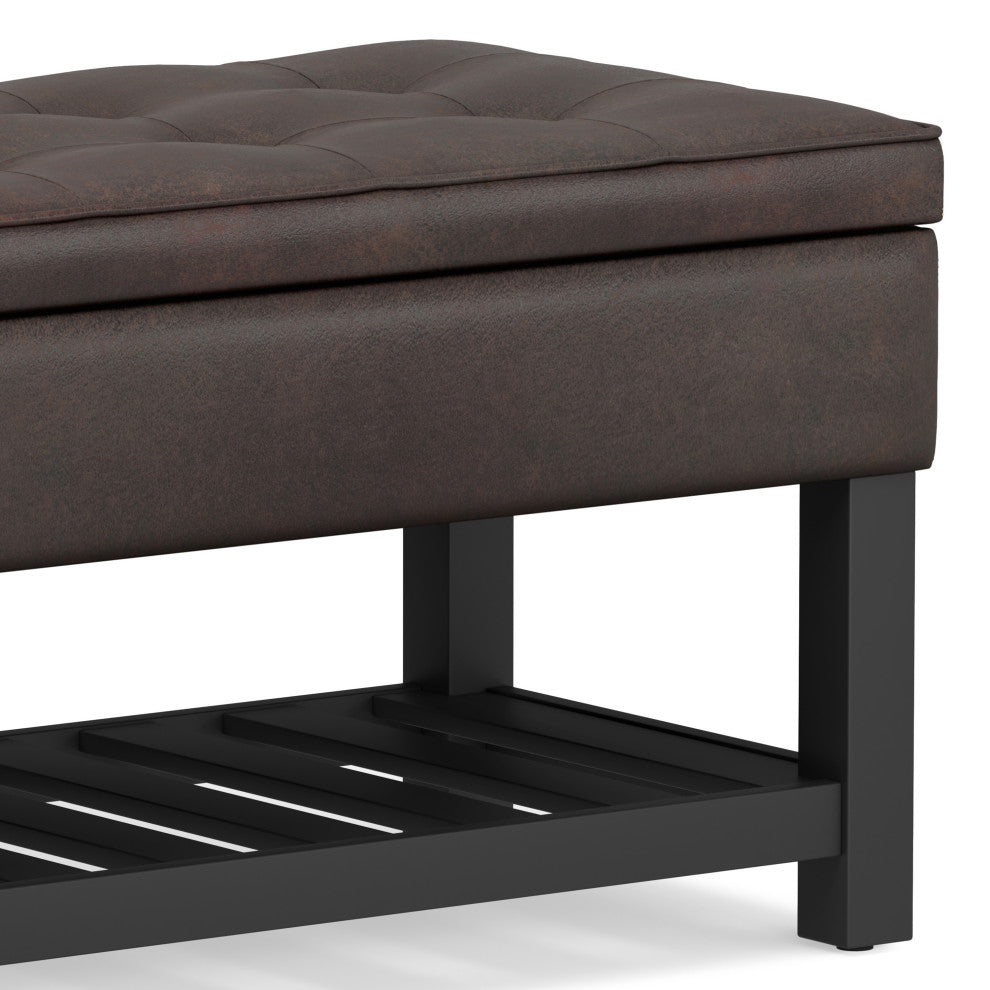 Cosmopolitan Storage Ottoman Bench With Open Bottom, Distressed Brown Faux Leather