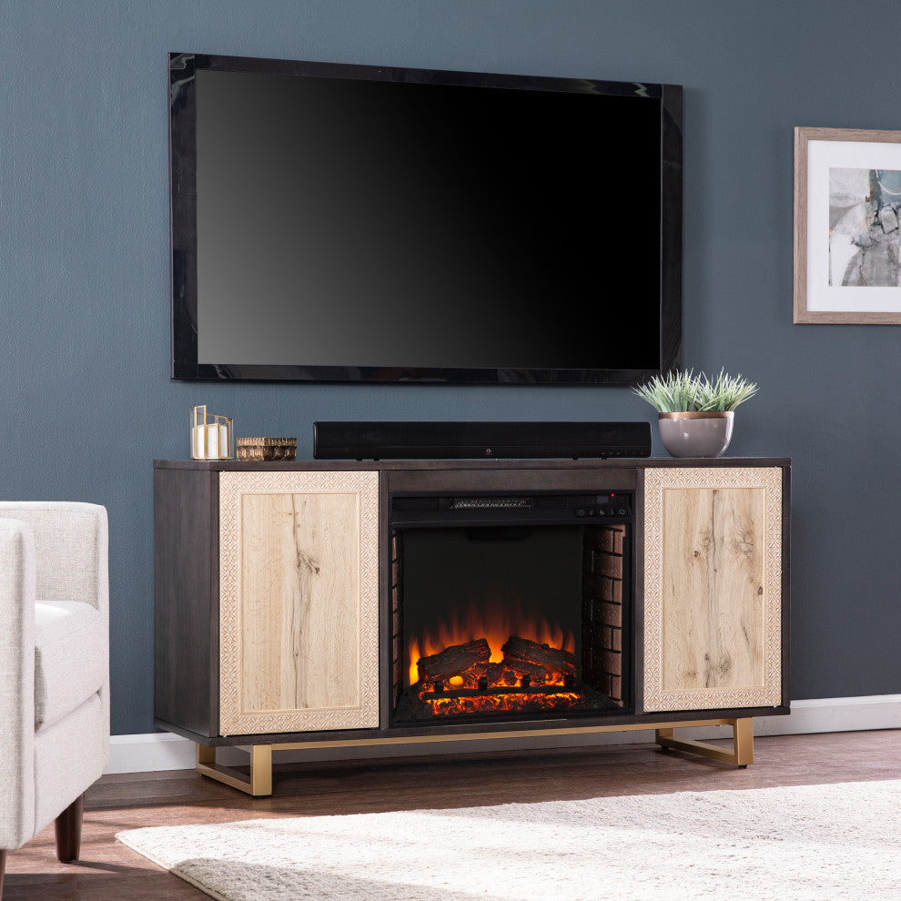 Bebington Electric Media Fireplace With Carved Details