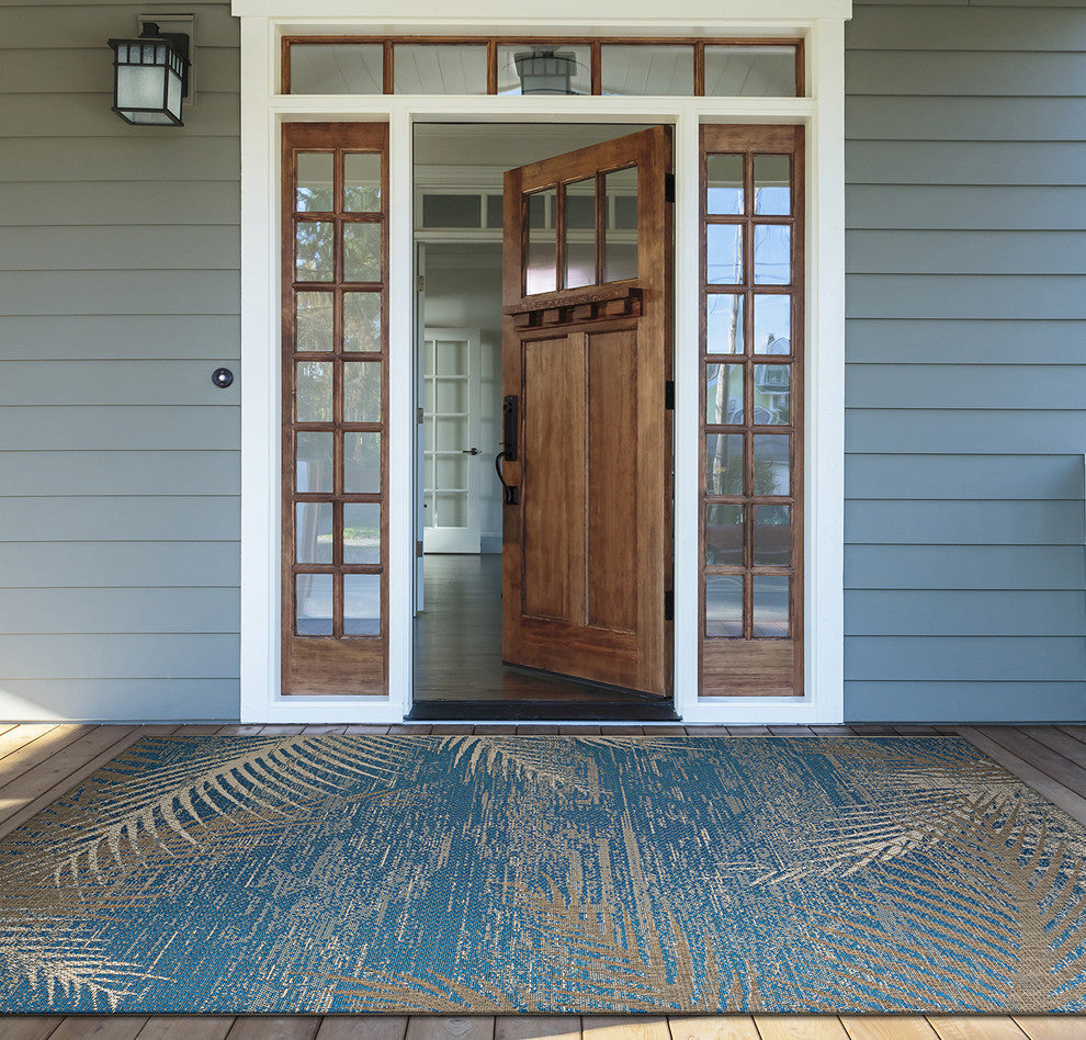 Couristan Monaco Tropical Palms Indoor/Outdoor Area Rug, Ocean, 8'6"x13'