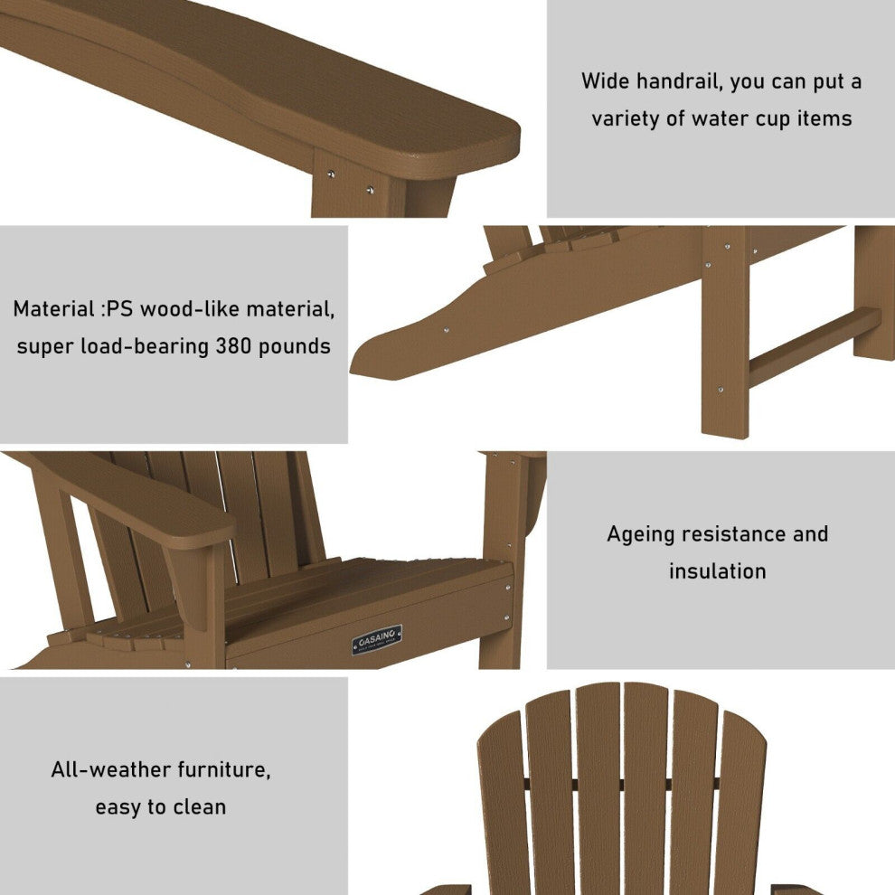 CASAINC Adirondack Chair PS Board 6 Back Panel Outdoor Widened Armrests Brown