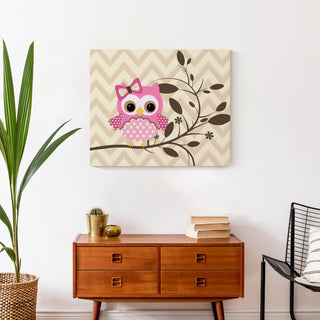 Pink Owl Chevron 24x20 Canvas Wall Art